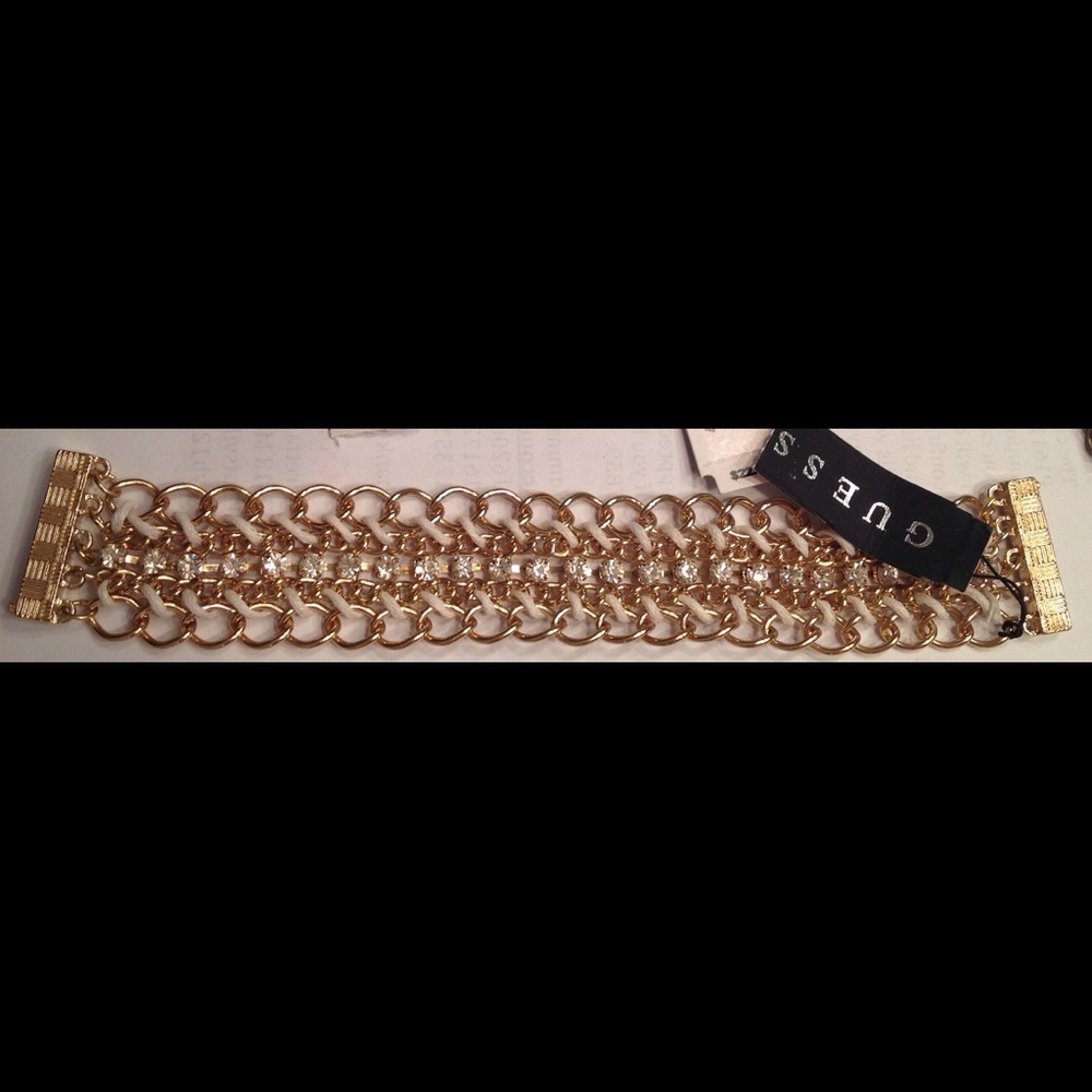 New Guess gold-tone rhinestone woven bracelet